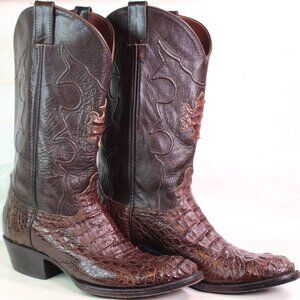 Cowtown Cowboy Boots + Crocodilian-Pattern Leather + Dark Brown + Size 11